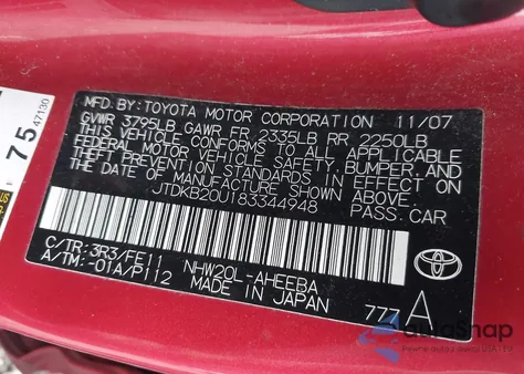 2008 Toyota Prius из США, поврежденный, VIN JTDKB20U183344948